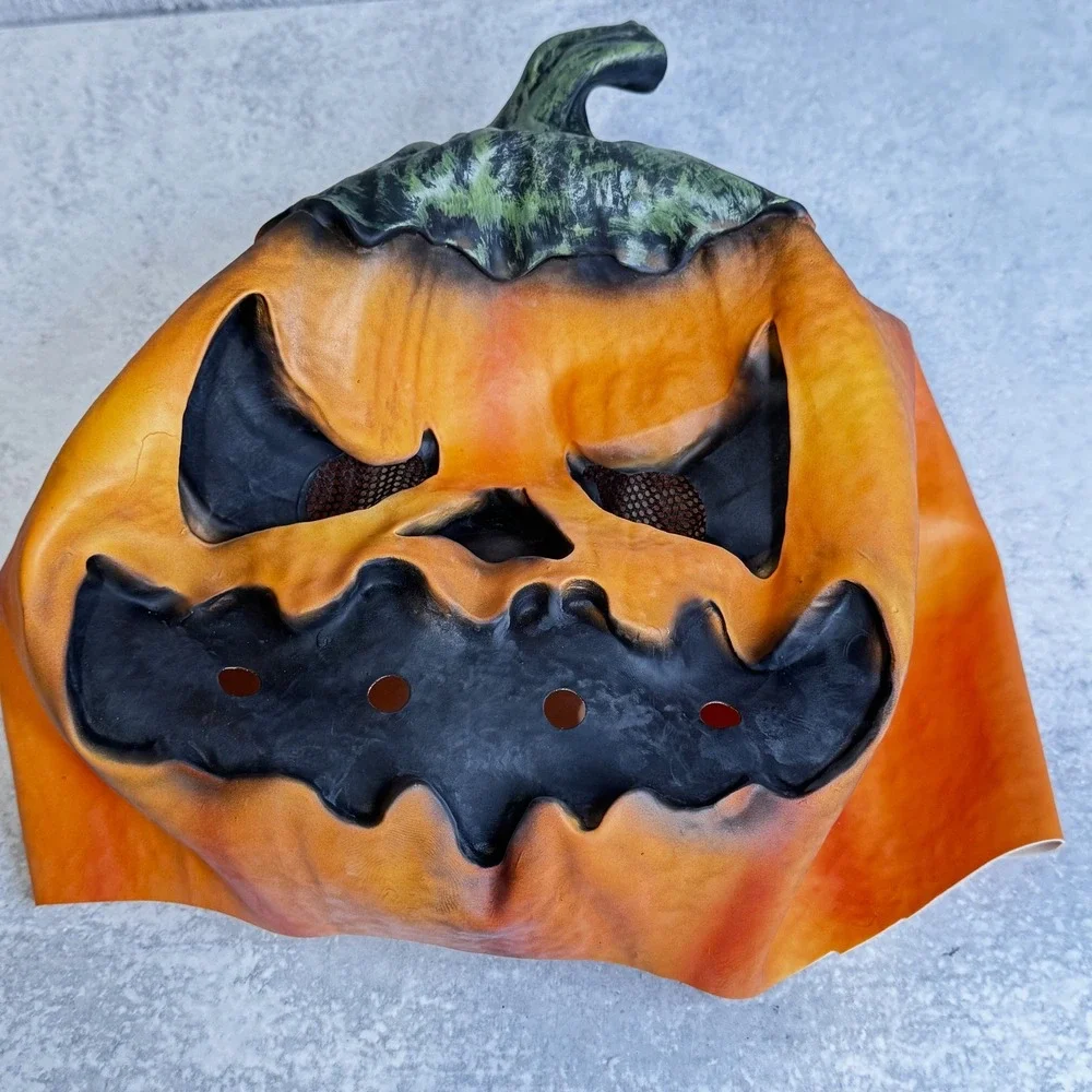 Evil Jack O Lantern Halloween Mask Latex Scary Pumpkin Head Horror Costume